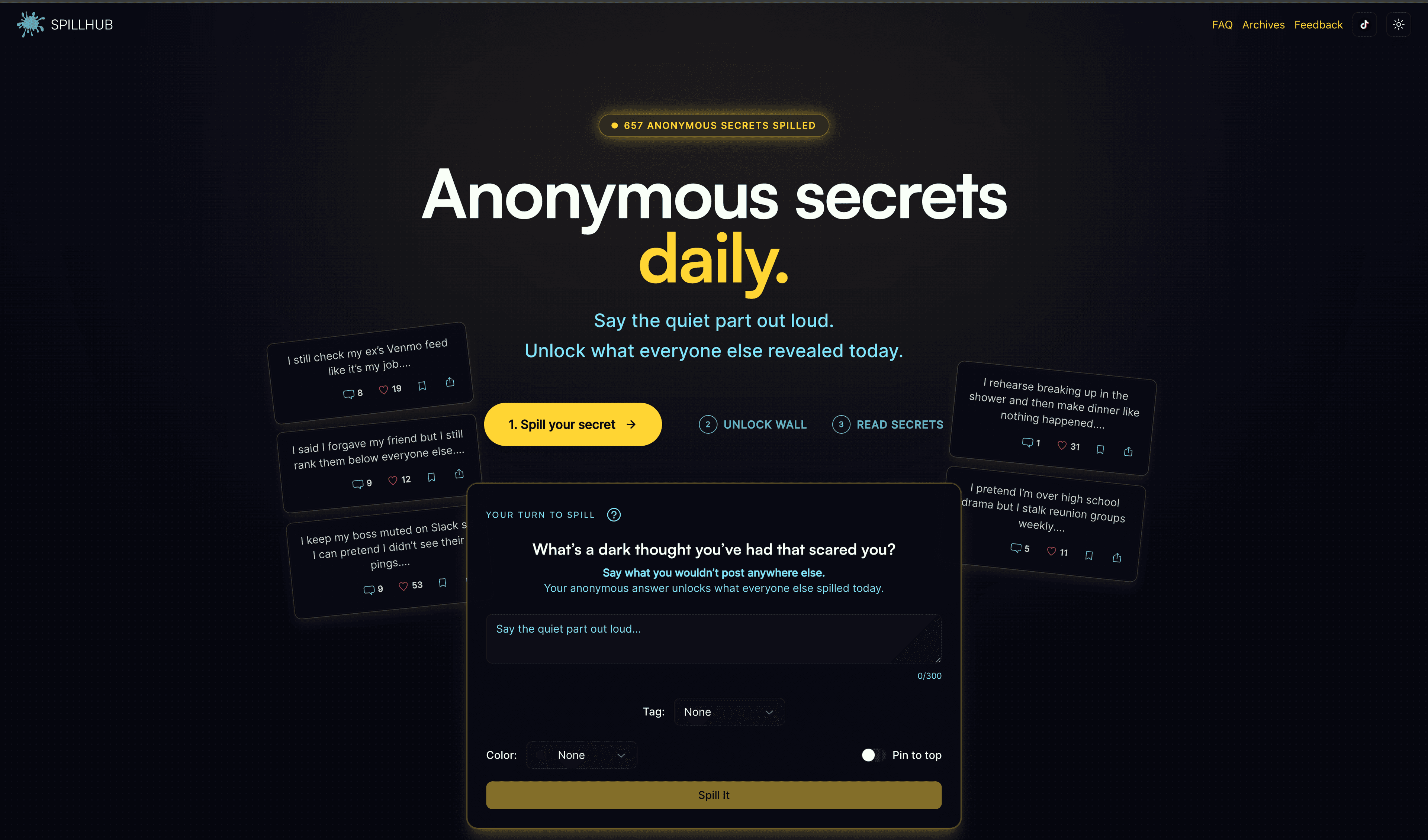 SpillHub — Anonymous Daily Confession Wall preview